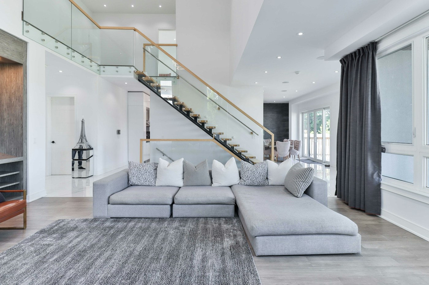 Bright double-height modern living room